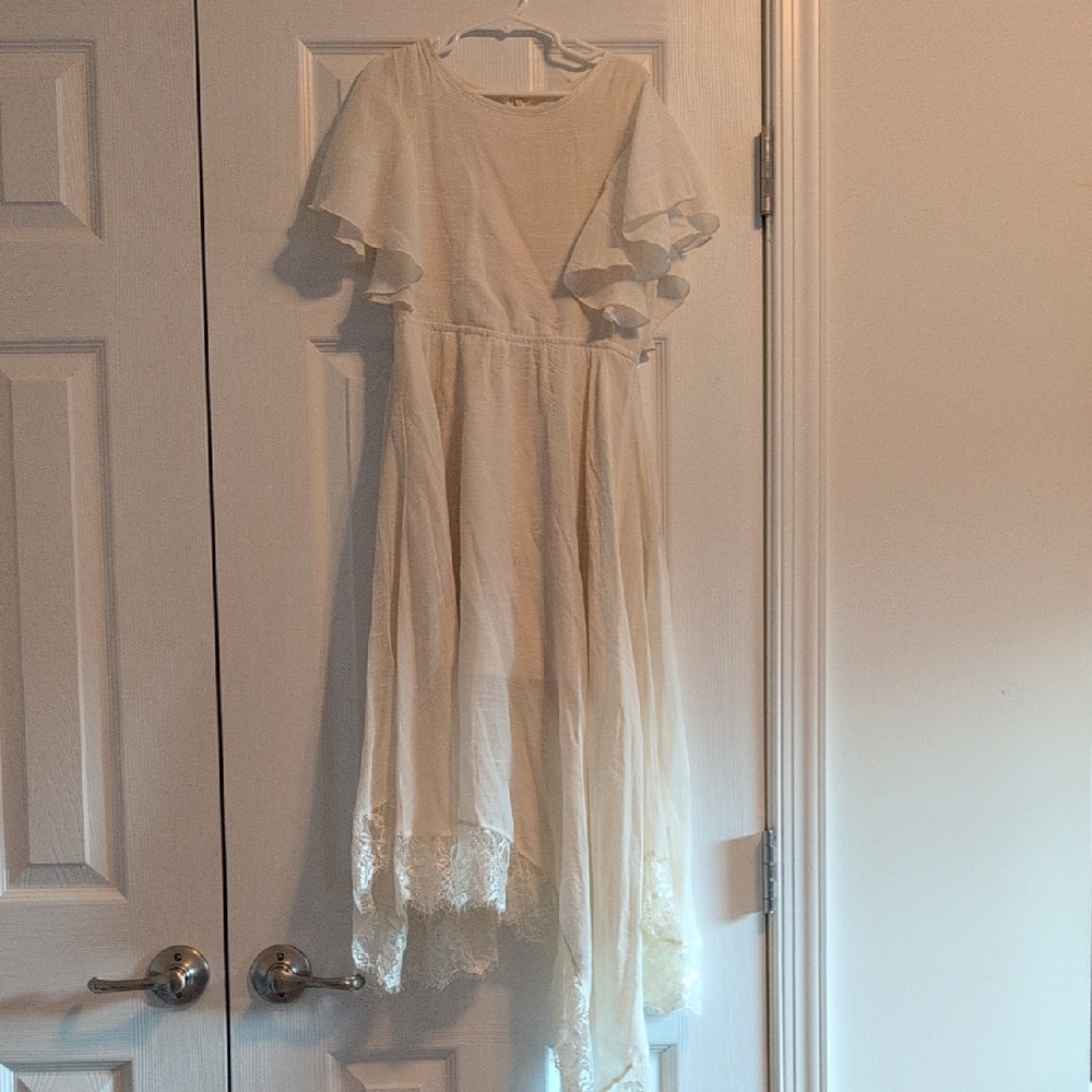 Joyfolie Cream Flutter Sleeve V-Neck Sundress